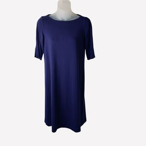 Eileen Fisher Tunic Shift Dress XXS Dark Purple Short Sleeve Stretch Jersey Knit